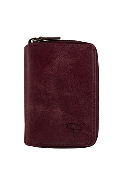 Garbalia Vintage Leather Zippered Burgundy Unisex Card Holder Money Portfolio Calfskin