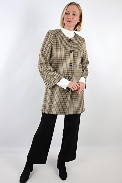 ALEXANDERGARDI Kadın  Bej  Ekoseli Kol Detaylı Astarlı Ceket