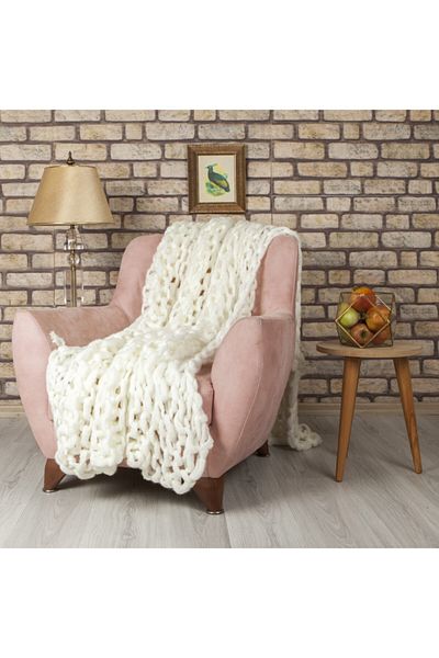 Betires Home Hand Knitted Sofa Shawl Ecru