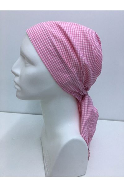 ADALILAR İŞ ELBİSELERİ Bandana pentru pălărie cu șapcă de bucătar pentru spital în carouri roz