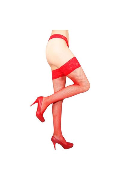 Daymod Red Garter StocKings - Deep Mesh Lace and Silicone