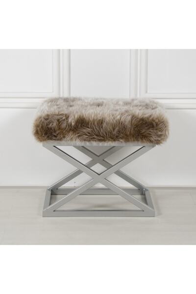 evodeko Gümüş Ayaklı Tarçın Peluş Puf