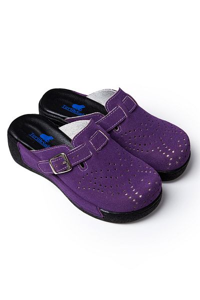 TERLİKSABO Purple Nubuck Butterfly Patterned Orthopedic Sabo Slippers