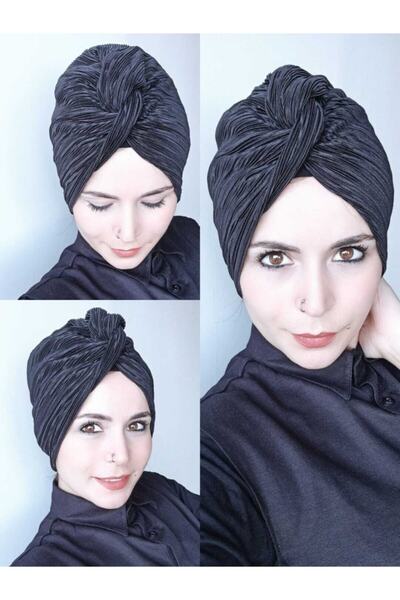BAV Butik Ayvitrin Kadın Tesettür Piliseli Düğüm Bone Siyah