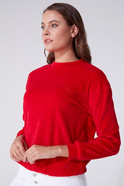 BERFUĞ KIRAN Kadife Bisiklet Yaka Uzun Kollu Sweatshirt