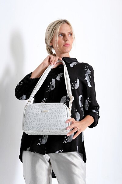 Just Polo حقيبة كتف نسائية بيضاء مكونة من قسمين