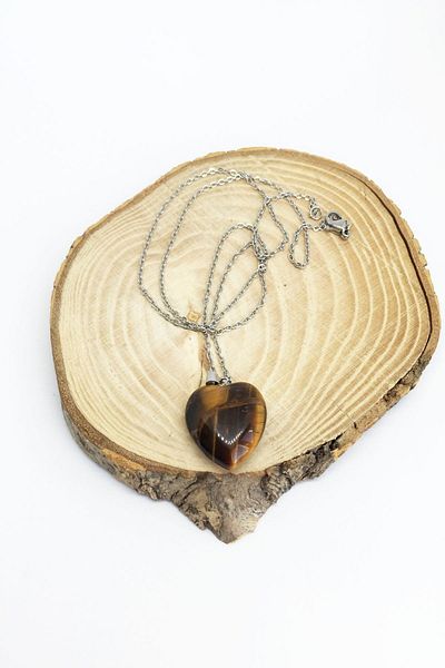 axexuar Tiger Eye Stone Natural Stone Necklace with Heart Motif 316l Steel Necklace 50cm Zodiac Stone