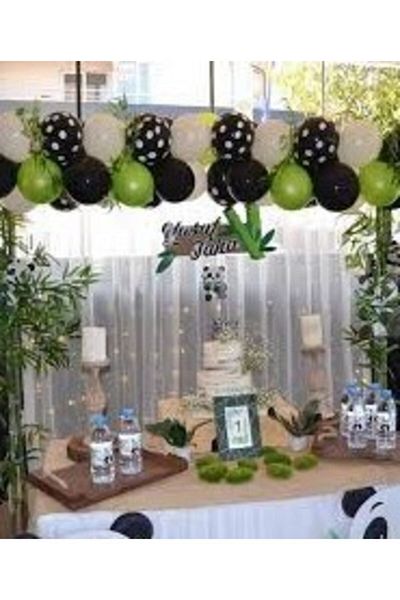 MERİ PARTİ Panda Concept 100 Pieces Metallic Balloon and Balloon Chain Panda Birthday Party