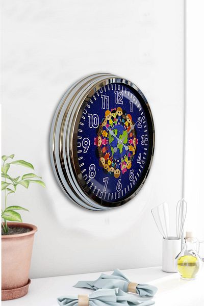 Kasva Concept Gift Clock Decorative 40 cm Chrome Metal Peace Wall Clock