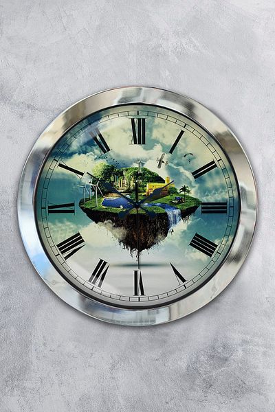Kasva Concept 36 cm Chrome Metal Green Nature Wall Clock