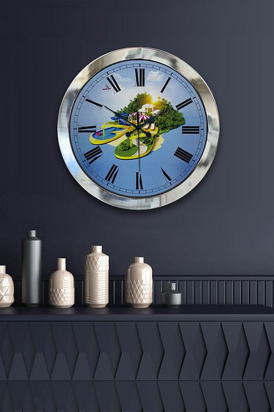 Kasva Concept Gift 36 cm Chrome Metal Holiday Tourism Wall Clock