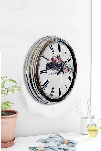 Kasva Concept Gift 40 cm Chrome Metal Motorcycle Wall Clock