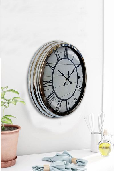 Kasva Concept Δώρο Δωμάτιο Γραφείου 40 cm Χρώμιο Μεταλλικό Ρολόι Τοίχου με Ρωμαϊκούς Αριθμούς