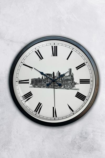 AİB STORE ساعة حائط قطار أسود معدني أسود مقاس 40 سم