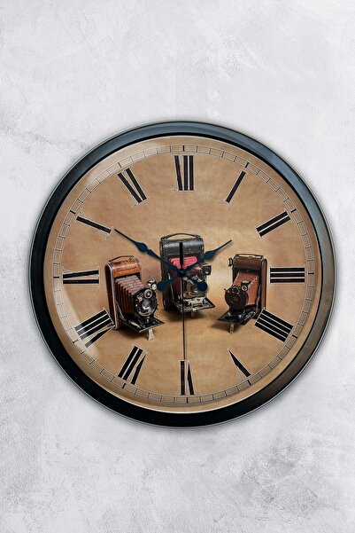 AİB STORE Μαύρο μεταλλικό ρολόι τοίχου φωτογραφικής μηχανής 40 cm