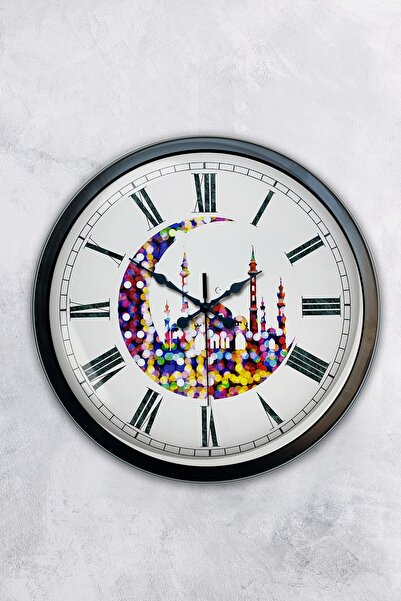 AİB STORE Δώρο 40 εκ. Μαύρο Μεταλλικό Ημισέληνο και Ρολόι τοίχου Cami