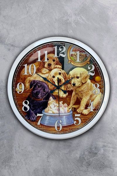Kasva Concept Gift 40 cm White Metal Dogs Wall Clock