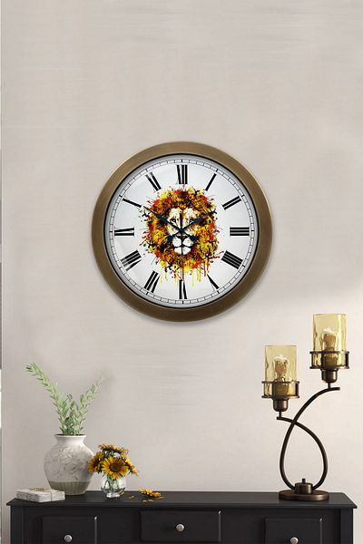 Kasva Concept Gift 36 cm Antique Metal Lion Themed Wall Clock