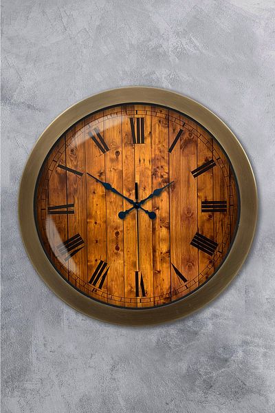 Kasva Concept Gift 36 cm Antique Metal Wooden Look Wall Clock