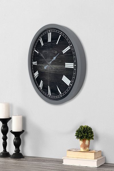 Kasva Concept Gift 36 cm Chrome Metal Wooden Roman Numeral Wall Clock