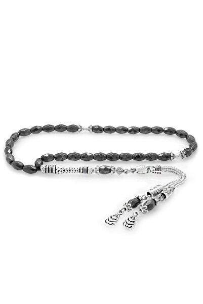 EbruHome مسبحة من حجر الهيماتيت الطبيعي المقاوم للتشويه ومزينة بشراشيب معدنية