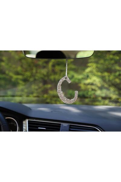 Arabasına Aşıklar Kulubü قلادة مرآة الرؤية الخلفية بحجر فضي على شكل حرف C