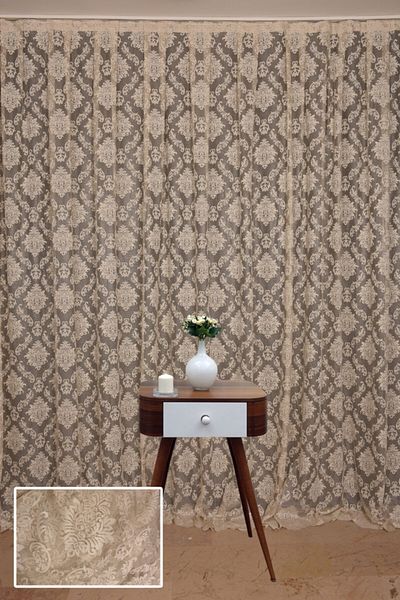 AKÇA TEKSTİL Damaks Model Mink Color Single Wing Ready Sewn Pleated Background Curtain 300*260 cm (Package Product)