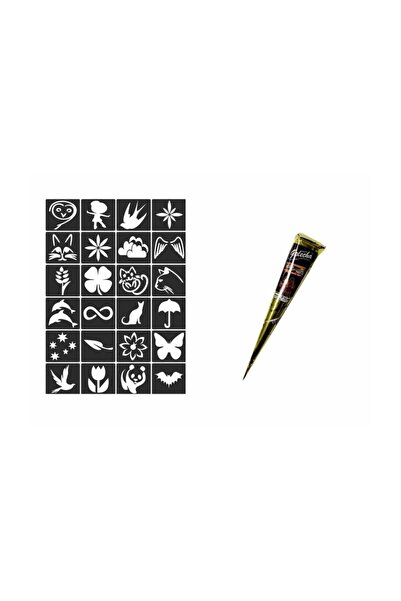 Happyland Siyah Geçici Dövme Şablon + Golecha Hint Kınası