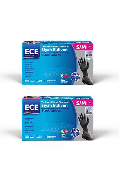 Ece New Generation Hybrid Technology Black Gloves 100 pcs S/m