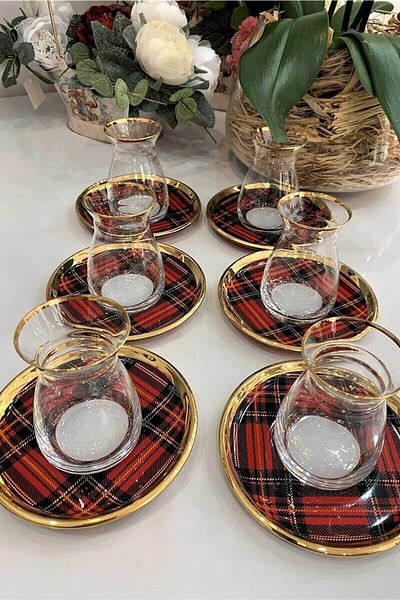 Glore Plaid 6-Piece Red Tea Set