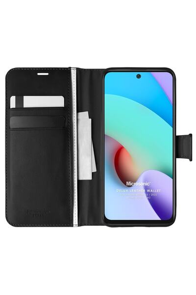 Microsonic Xiaomi Redmi 10 2022 Kılıf Delux Leather Wallet Siyah