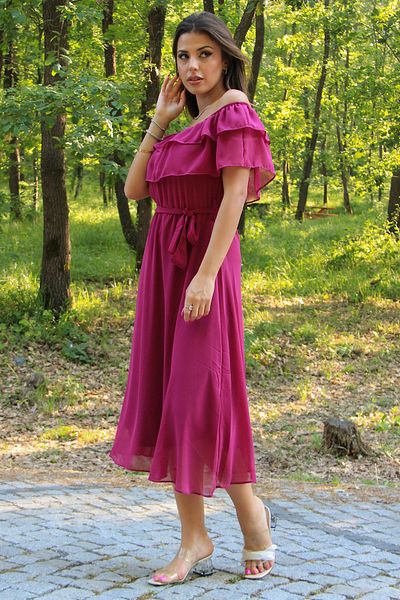 Neşeli Butik Rochie din șifon de sezon nou pentru femei, cu detaliu de șireturi, guler Madonna Nb8060