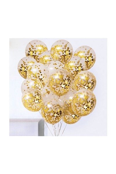 DÜVENCİ TİCARET Transparent Balloon Set with Gold Confetti