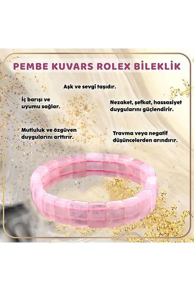 OSMANLI DOĞAL TAŞ Certified Pink Quartz Natural Stone Rolex Bracelet - B433