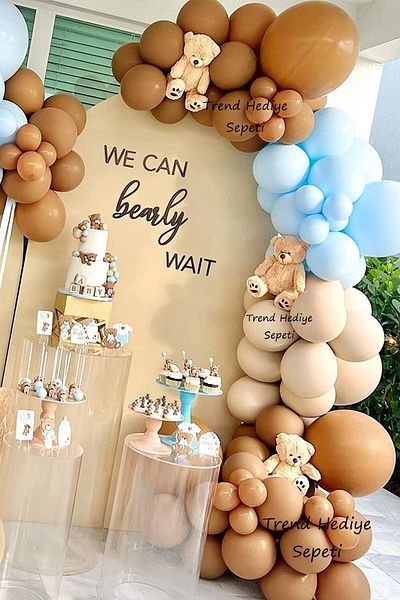 Trend Hediye Sepeti Pastel Blue Caramel Sea Sand 75 Pieces Balloon Chain Retro