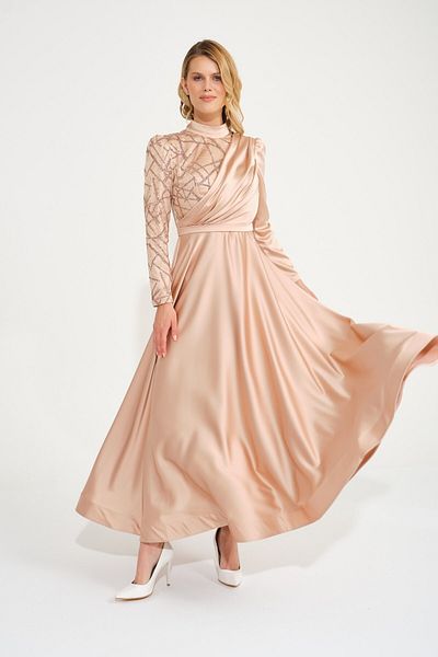 SpringStore Rochie de seara Hijab Midi din Satin Bej