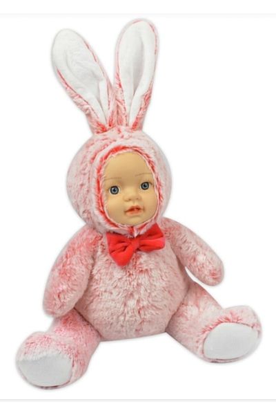 Şeker Adası Halley Cute Red Rabbit with Real Baby Face 30 Cm