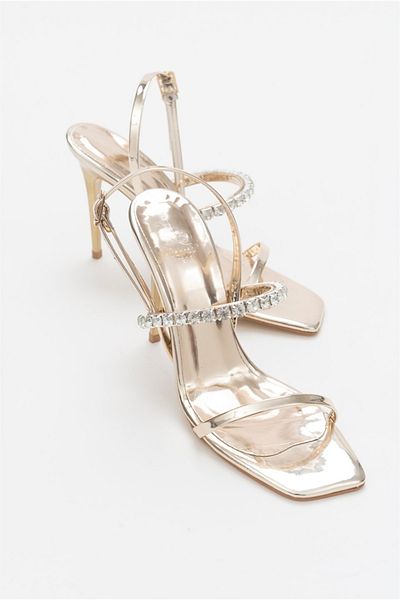 AYAKKABI PRENSİ Venatia Stone Light Gold 10 cm Women's Classic Heeled Shoes
