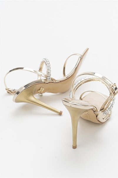 AYAKKABI PRENSİ Venatia Taşlı Light Gold 10 Cm Kadın Klasik Topuklu Ayakkabı