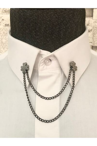 Yage Siyah Nikel Yonca Figürlü Zincirli Yaka Iğnesi