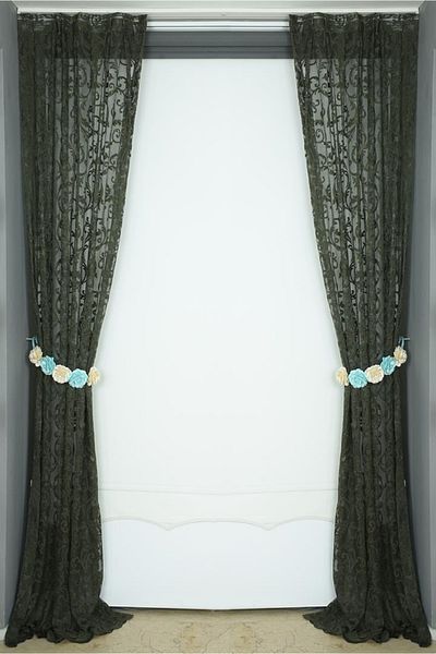 AKÇA TEKSTİL Sultan 2 Model Khaki Green Color Single Wing Ready Planted Pleated Background Curtain 75*260 Cm
