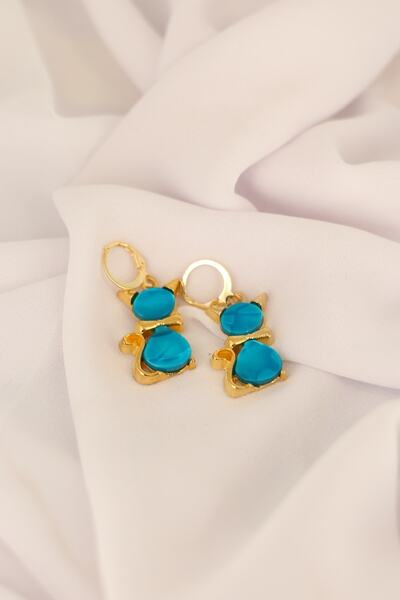 Dukkanka Renkli Kedi Tasarım Sedefli Küpe