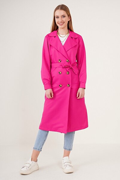 MEECY Women's Fuchsia Double Breasted Collar Trench Coat