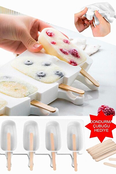 ARNİLLO Magnum Dondurma Kalıbı Ve 50 Adet Ahşap Çubuk -4'lü Büyük Boy Pratik Magnum Silikon Dondurma Kalıbı