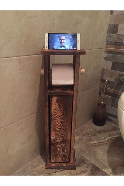 OverPazar Ξύλινη θήκη χαρτιού wc Βάση τηλεφώνου τουαλέτας Βάση χαρτιού μπάνιου