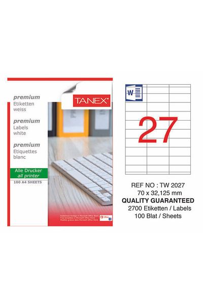 Tanex Tw-2027 70x32.125 Laser Label 100pcs