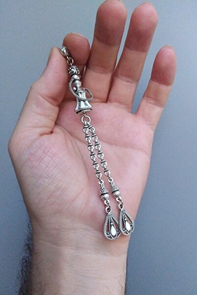 Vip Kehribar Nargile Model Beyaz Mineli 925 Ayar Gümüş Kaplama Püskül