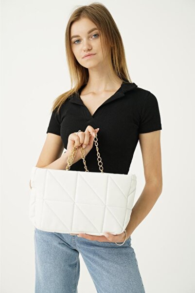 Top All BAG Beyaz Kadın Kapitone El Ve Omuz Çanta