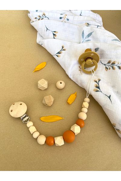 damdamin toys Orange 3-Color Wooden Pacifier Holder - Pacifier Chain