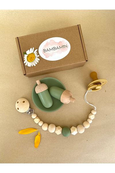 damdamin toys Mint Green Wooden Pacifier Strap - Pacifier Chain